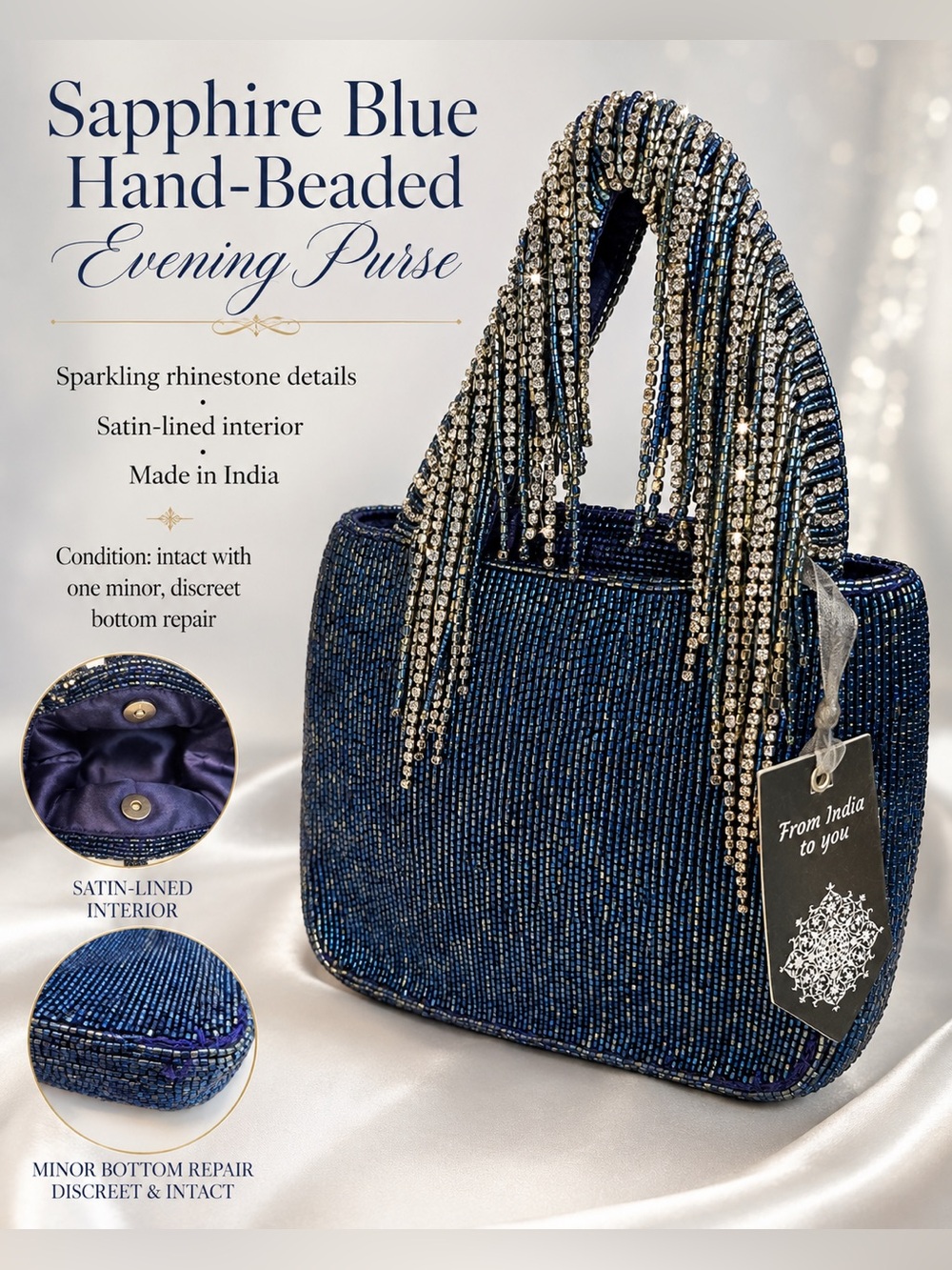 Made in India Sapphire Blue Hand-Beaded Evening Purse
